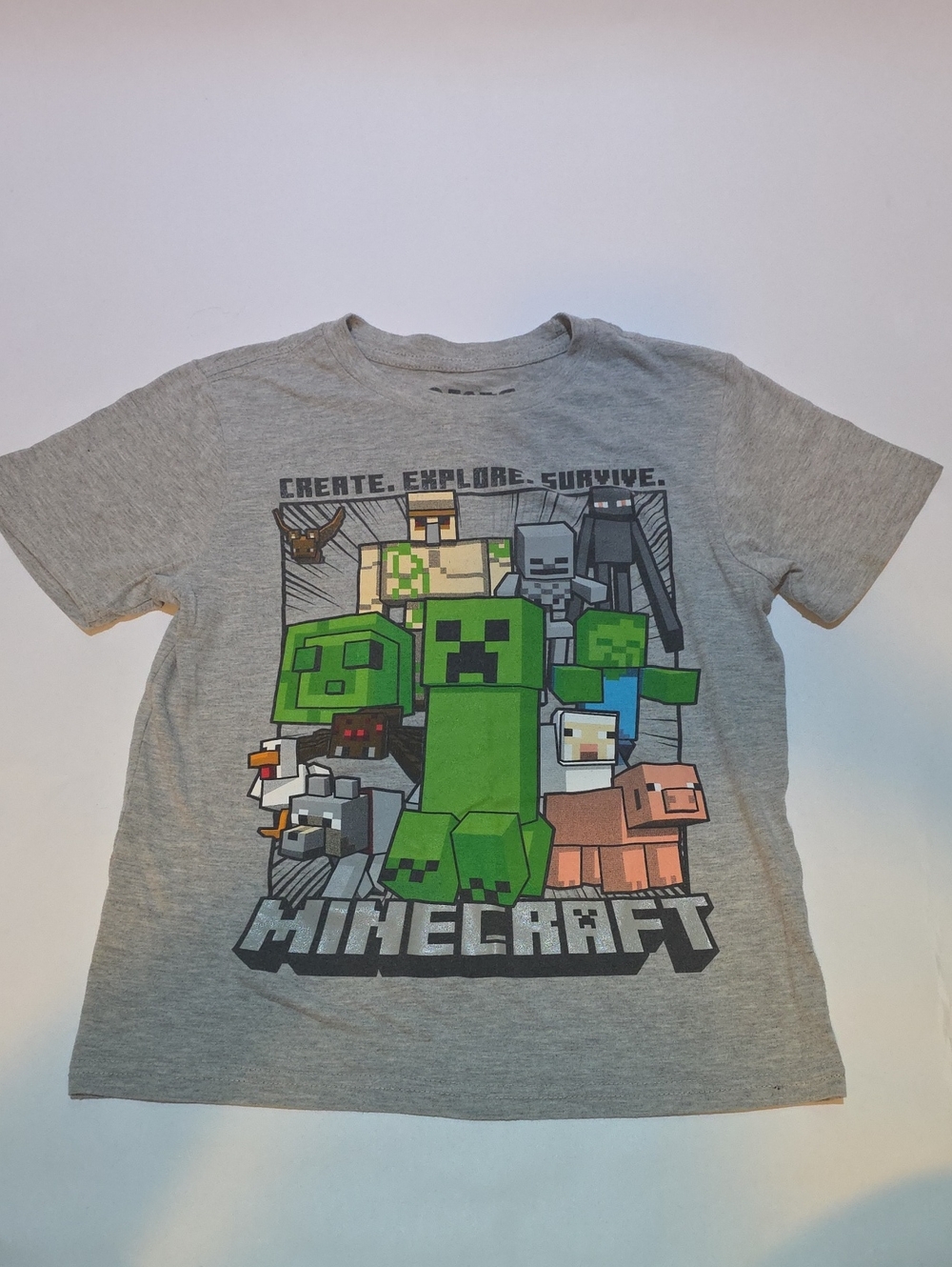 Kids Short Sleeve Tee - Gray with Green Creeper Graphic